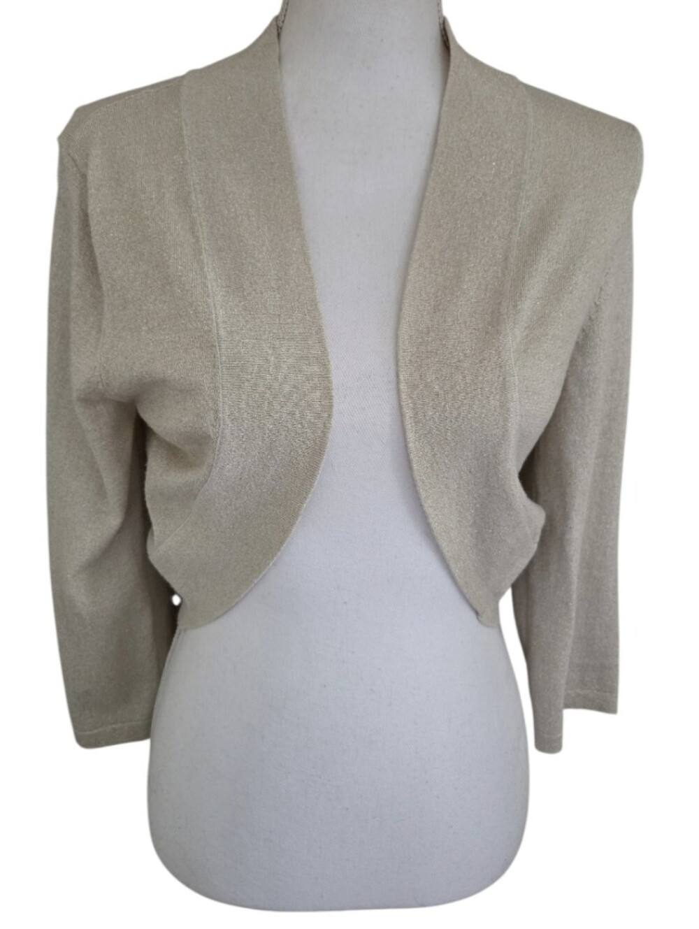 c​armen marc valvo metallic gold shrug cardigan bolero cropped size M
